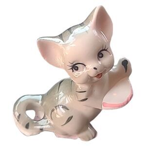 Vintage Hagen Renaker Anthropomorphic Cat Kitten w/ Milk Bowl Figurine Miniature